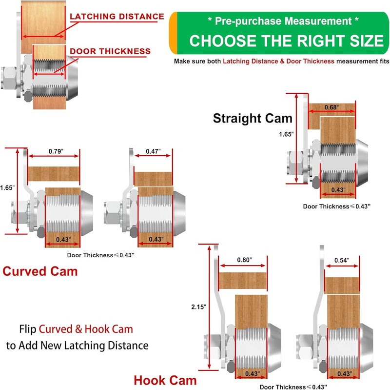 Hecfu 2 Pcs Tool Box Locks with Keys, Hook Cam, Tubular Cam Lock 5/8" Keyed Alike, Toolbox Lock Secure Your Toolbox Mailbox Drawer Cabinet Locks, Silver, Zinc Alloy - Image 2